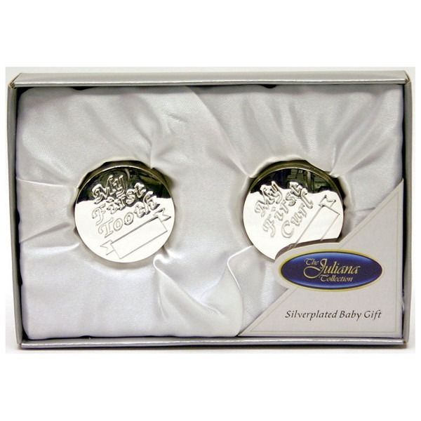 SILVER PLATED BABY'S FIRST CURL AND TOOTH GIFT SET BY JULIANA