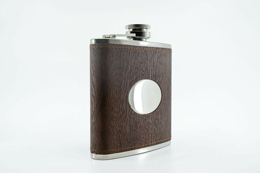 Engraved Hip Flask - 6oz - Wood Effect